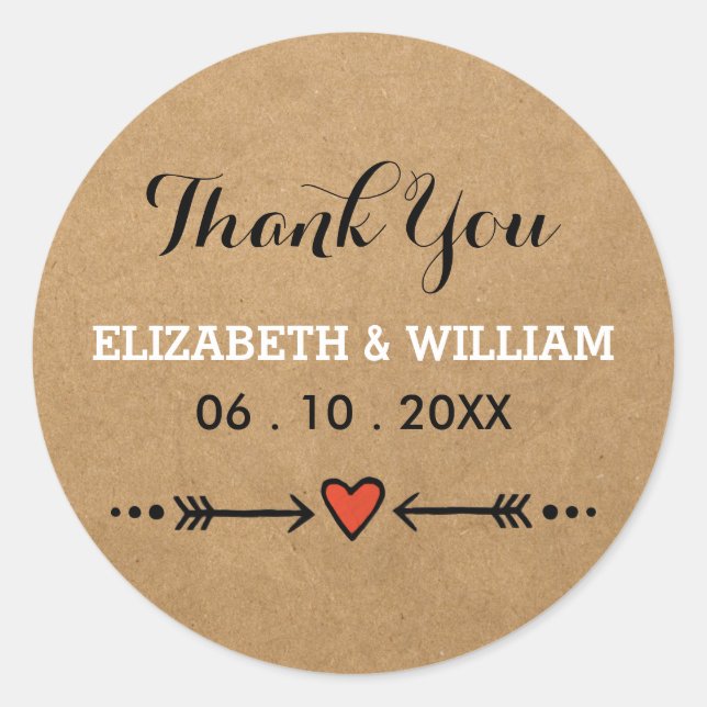 Pink Sweethearts & Arrows Rustic Wedding Thank You Classic Round Sticker (Front)
