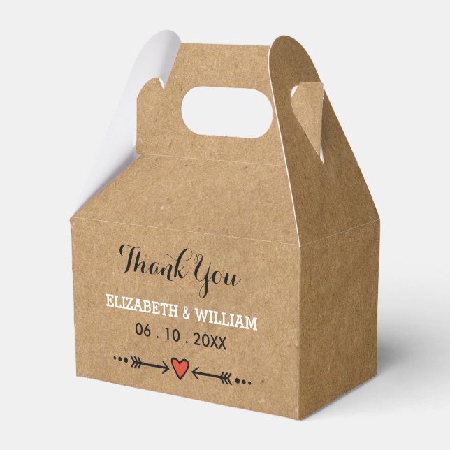 Pink Sweethearts & Arrows Rustic Wedding Thank You Favour Box (Front Side)