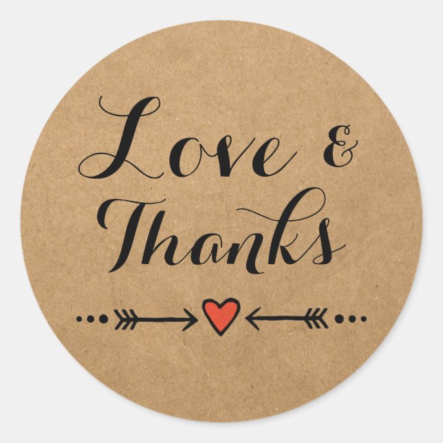 Pink Sweethearts & Arrows Wedding Love & Thanks Classic Round Sticker (Front)