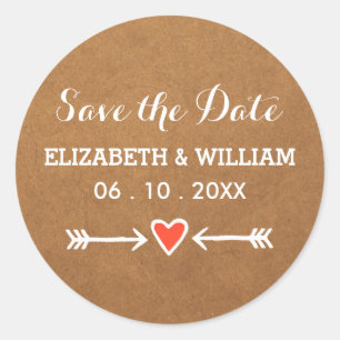 Pink Sweethearts & Arrows White Save the Date Classic Round Sticker