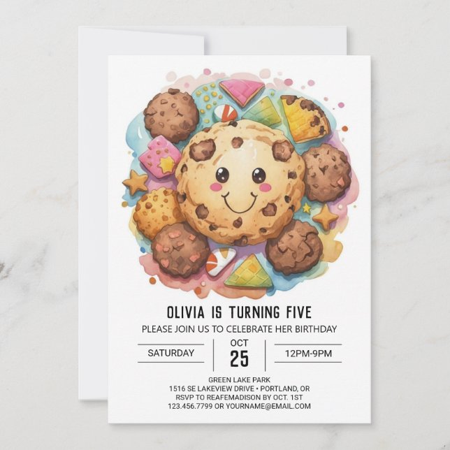 Pink Sweets Editable Cookies Birthday Invitation (Front)