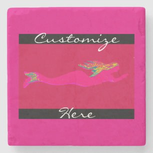 pink swimming mermaid stone coaster