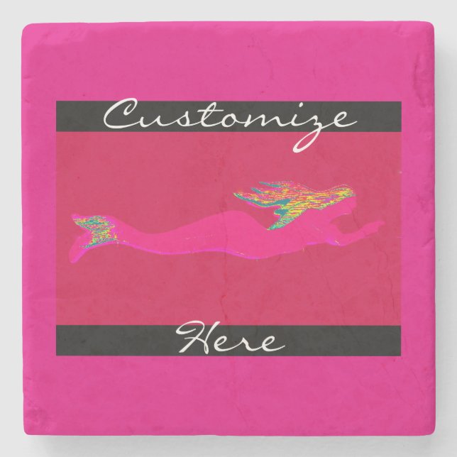 pink swimming mermaid stone coaster (Front)