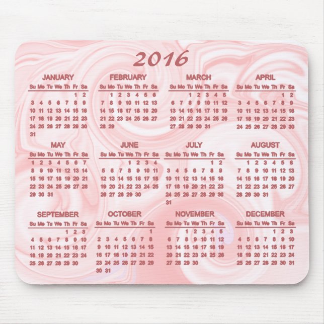 Pink Swirl 2016 Calendar Mouse Mat (Front)
