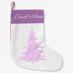 Pink swirl Christmas tree on white background Small Christmas Stocking
