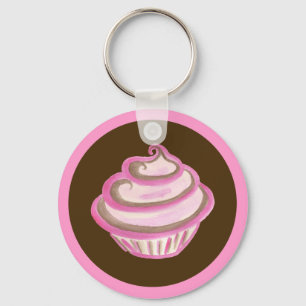 Pink Swirl Cupcake Keychain