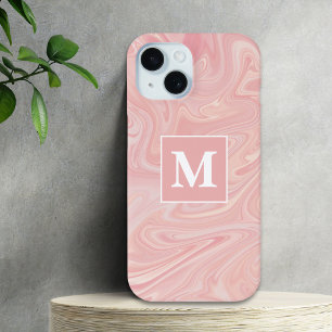 Pink Swirl Custom Monogram iPhone 15 Case