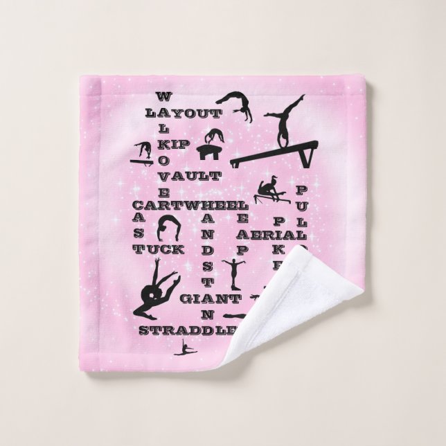 Pink Swirl Gymnastics Crosswords Wash Cloth Towel (Wash Cloth)