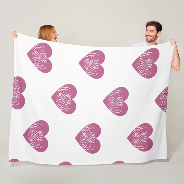 Pink Swirl Heart Elegant Romantic Pattern Fleece Blanket (In Situ)