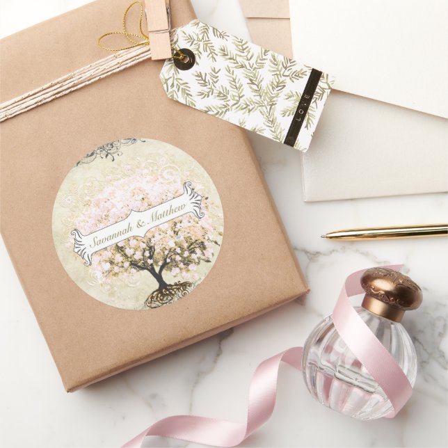 Pink Swirl Heart Leaf Tree Wedding Seal (Gifting)