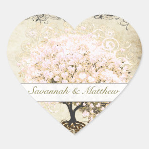 Pink Swirl Heart Leaf Tree Wedding Seal