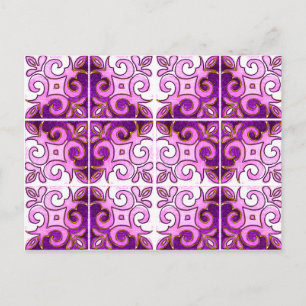 Pink Swirl Inspired by Portuguese Azulejos Postcard