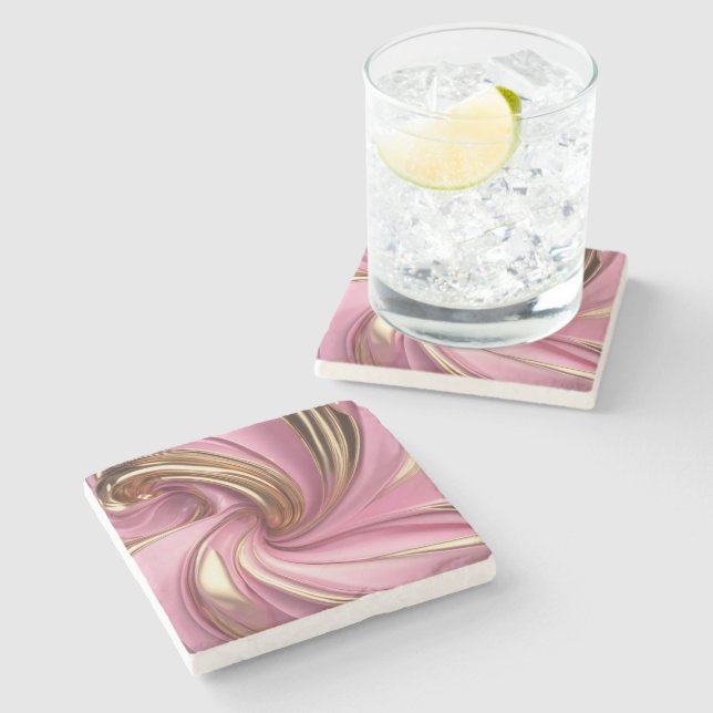 Pink Swirl Modern Stone Coaster (Side)