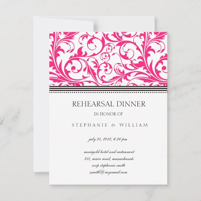 Pink Swirl Rehearsal Dinner Card (Front)