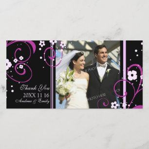 Pink Swirl Thank You Wedding Photo Cards