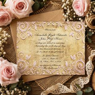 Pink Swirl Vintage Wedding Invitation