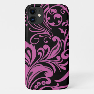 Pink Swirling Damask Pattern on Black Case-Mate iP iPhone 11 Case