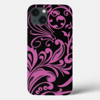 Pink Swirling Damask Pattern on Black