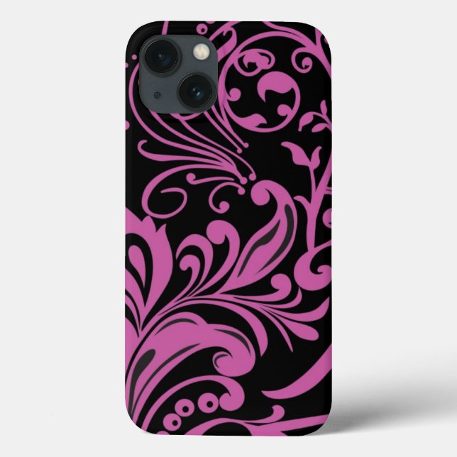 Pink Swirling Damask Pattern on Black Case-Mate iPhone Case (Back)