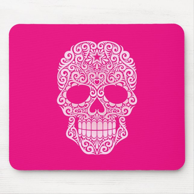 Pink Swirling Sugar Skull Mouse Mat (Front)