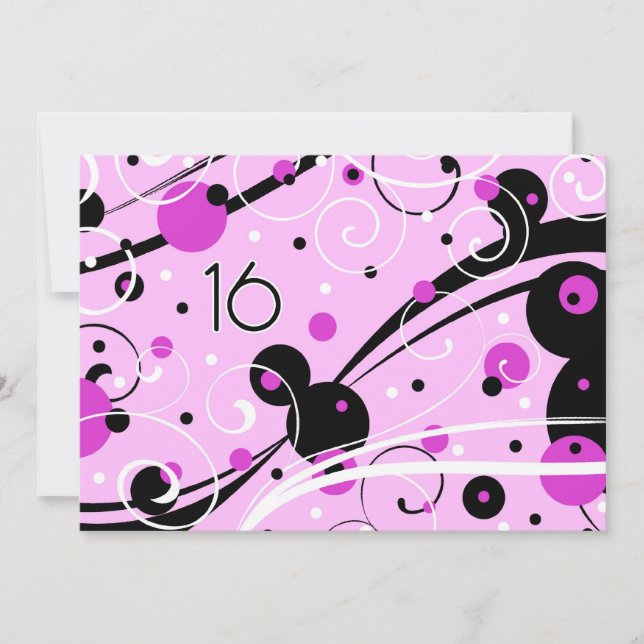 Pink Swirls 16th Birthday Party Invitation Cards (Front)
