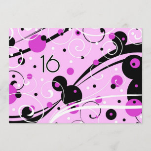 Pink Swirls 16th Birthday Party Invitation Cards