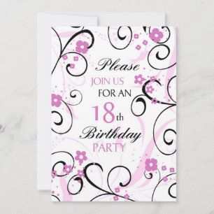 Pink Swirls 18th Birthday Party Invitation Card