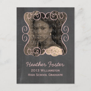 Pink Swirls Chalkboard Photo Graduation Postcard