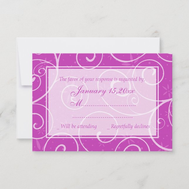 Pink Swirls Elegant Wedding RSVP Cards (Front)