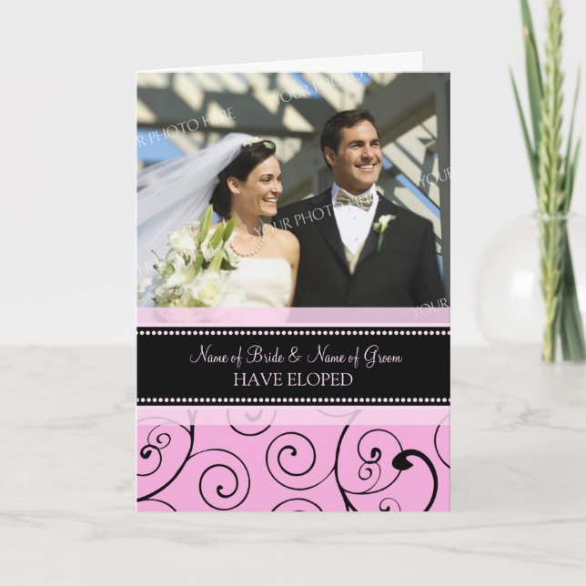 Pink Swirls Elopement Photo Announcement Card (Front)