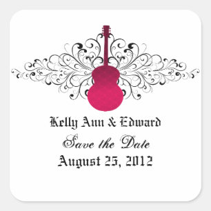 Pink Swirls Guitar Save the Date Stickers