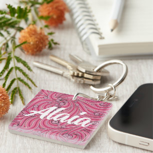 Pink Swirls Name Keychain - Alaia