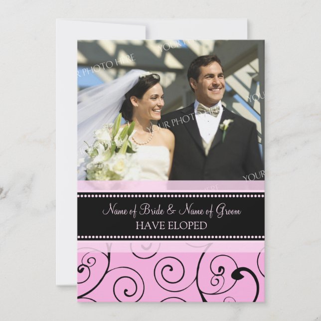 Pink Swirls Photo Elopement Announcement Cards (Front)