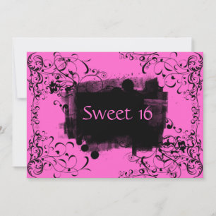 Pink Swirls Sweet Sixteen Birthday Invitations