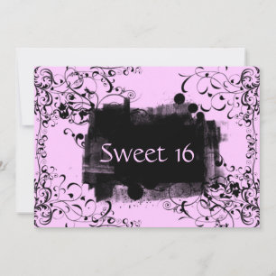 Pink Swirls Sweet Sixteen Party Invitation