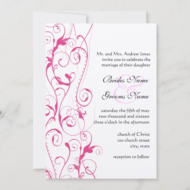 Pink Swirls Wedding Invitations (Front)