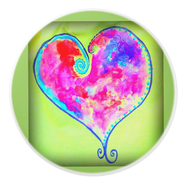 pink swirly heart ceramic knob (Front)