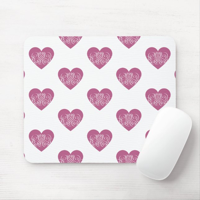 Pink Swirly Heart, Cute Romantic Gift Mouse Mat (With Mouse)