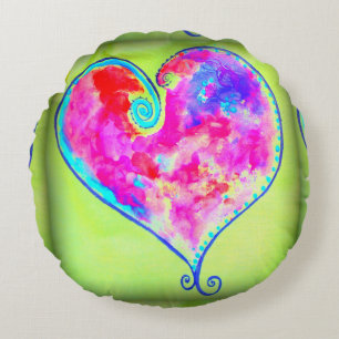 pink swirly heart green round cushion
