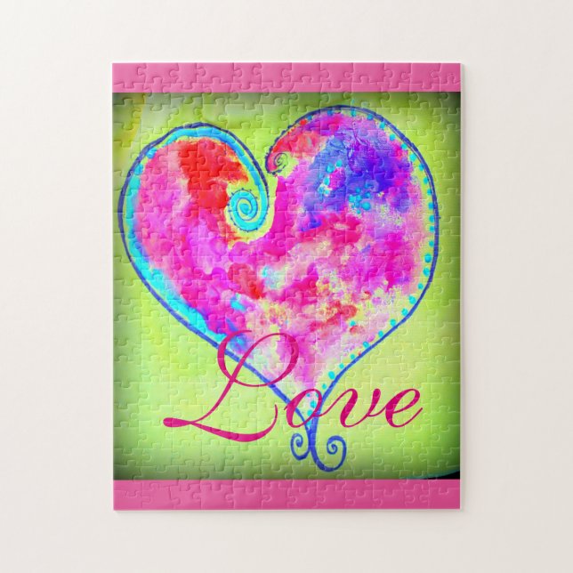 pink swirly heart love jigsaw puzzle (Vertical)