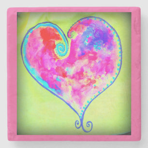 pink swirly heart stone coaster