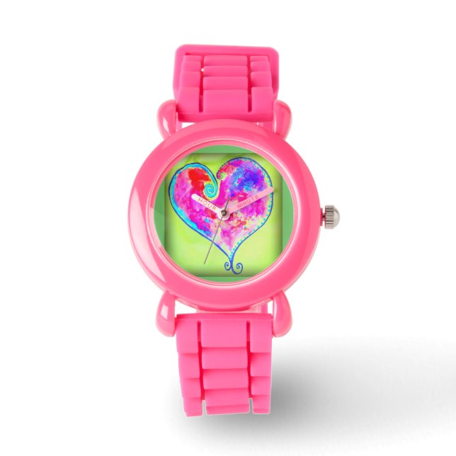 pink swirly heart watch (Front)
