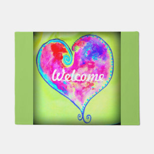 pink swirly heart welcome doormat