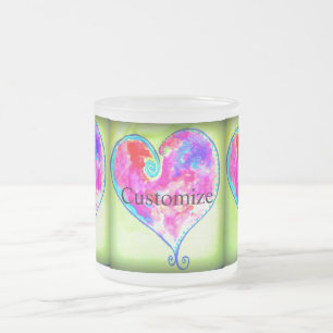 pink swirly hearts frosted glass coffee mug
