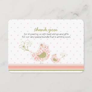 Pink Swirly Mum & Baby Bird Chic Thank You Card
