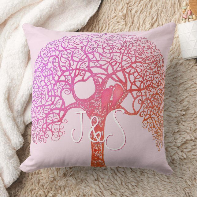 Pink Swirly Tree Love Bird Choose Any Colour Pillo Cushion (Blanket)