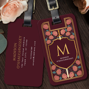 Pink Sword Shield Medieval Fantasy Monogram Luggage Tag