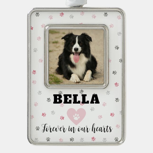 Pink Sympathy Dog Photo Pet Memorial Ornament (Front)