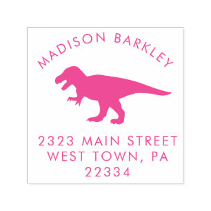 Pink T-Rex Dinosaur Cute Kid's Dino Return Address Self-inking Stamp