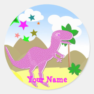 Pink T-Rex Dinosaur Name Stickers